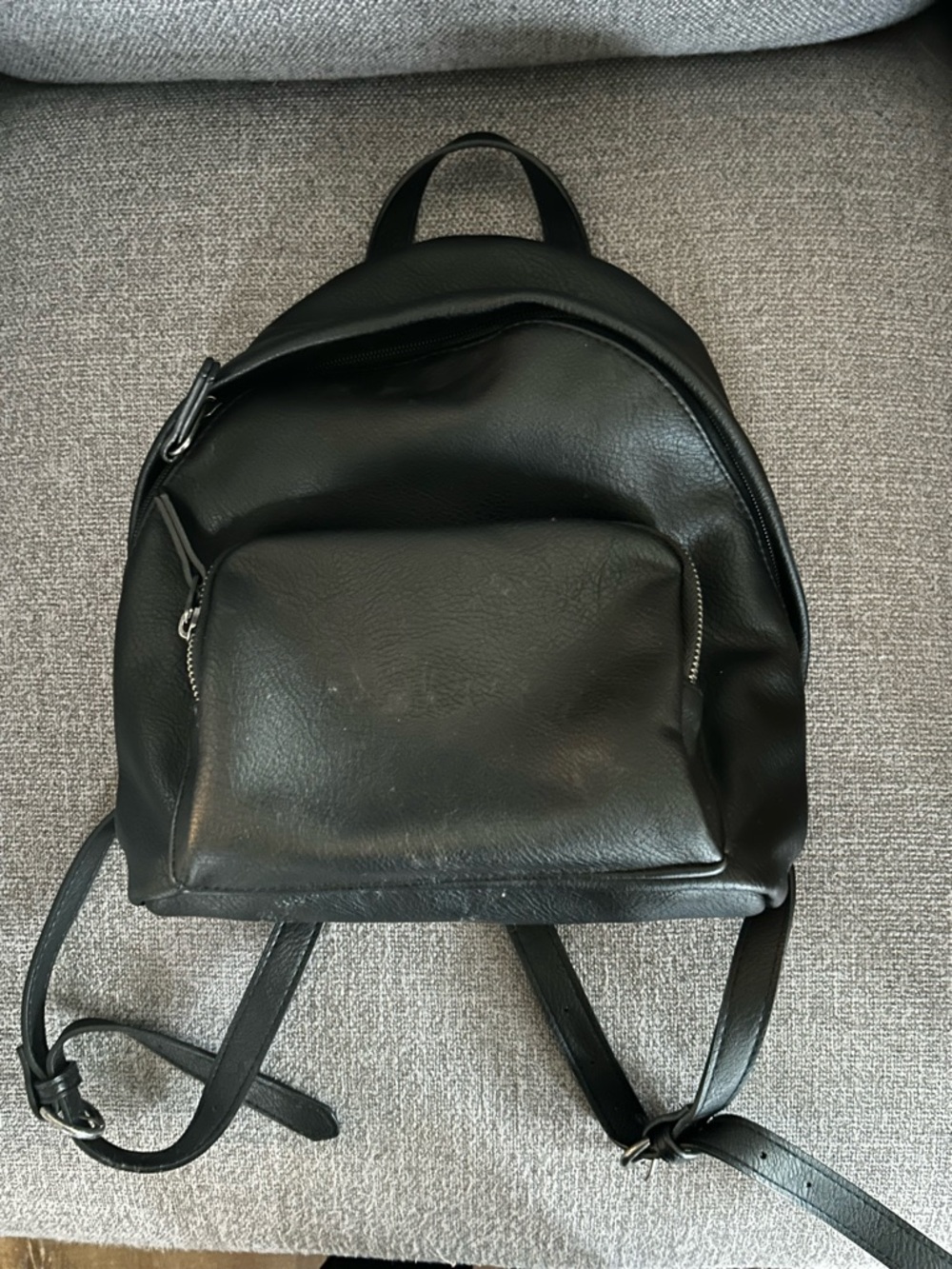 Black Leather  Backpack - Minimal Everyday Bag